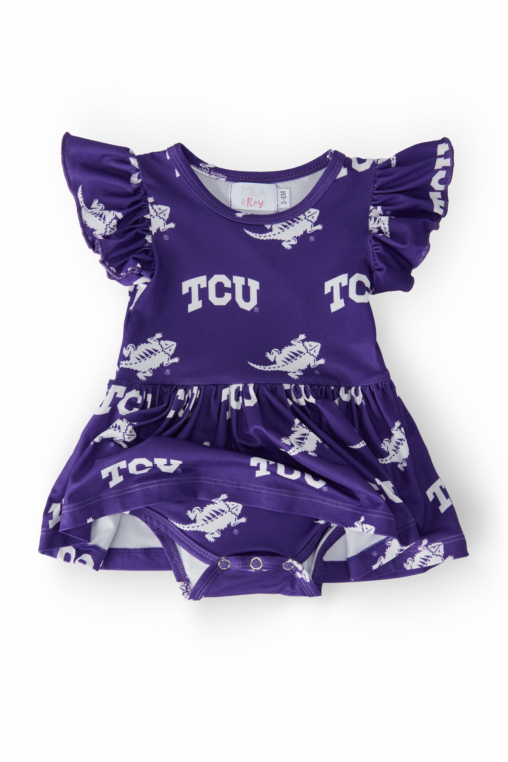 TCU Purple Frog Flutter Twirl Bodysuit For Baby Girls Mila & Rose ® Everetts Place: Online Boutique