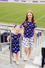 TCU Purple Frog Flutter Twirl Dress for Girls Game Day - Everetts Place Boutique - Twirl Dress Flutter