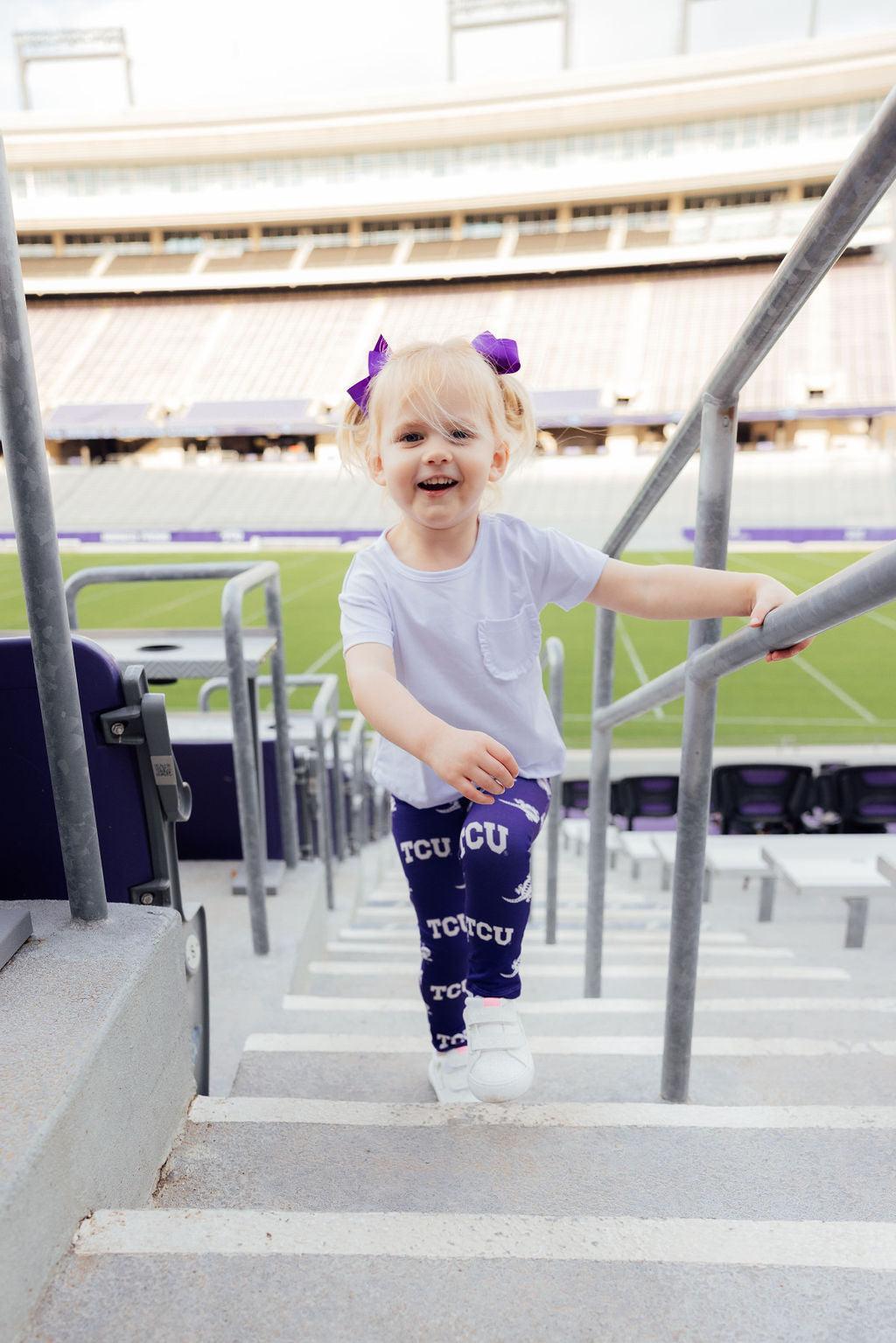 Mila & Rose TCU purple frog print baby leggings