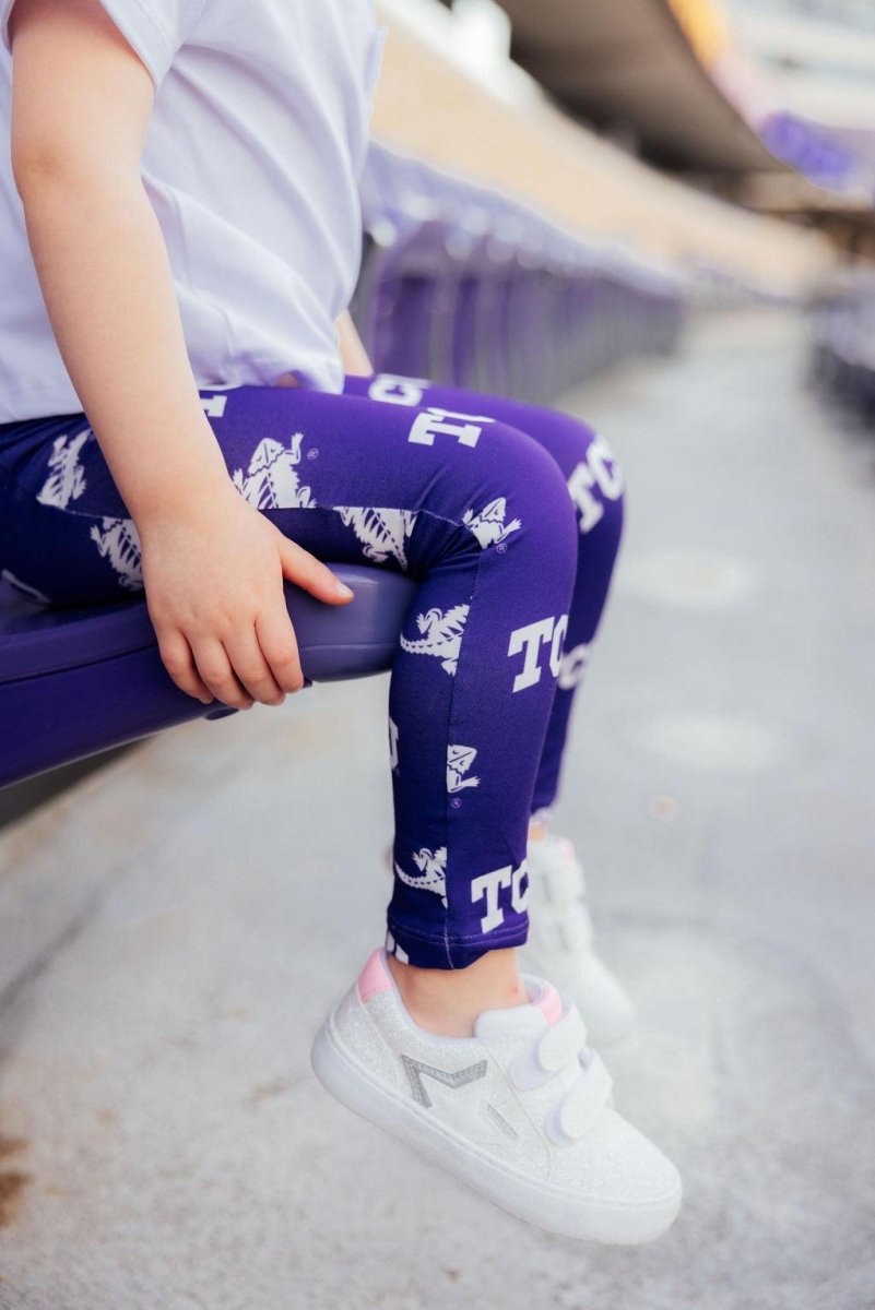 TCU Purple Frog Leggings For Girls Spirit Day Cheerwear - Everetts Place Boutique - 