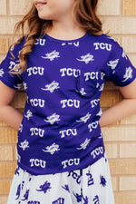 TCU Purple Frog Ruffle Pocket Tee for Girls Outfit Game Day Mila & Rose ® Everetts Place: Online Boutique