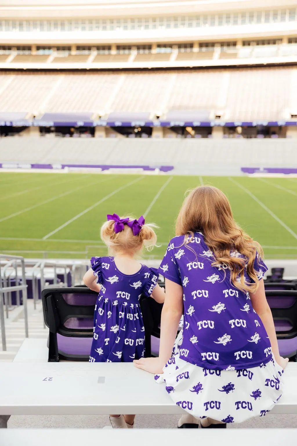 TCU Purple Frog Ruffle Pocket Tee for Girls Outfit Game Day Mila & Rose ® Everetts Place: Online Boutique