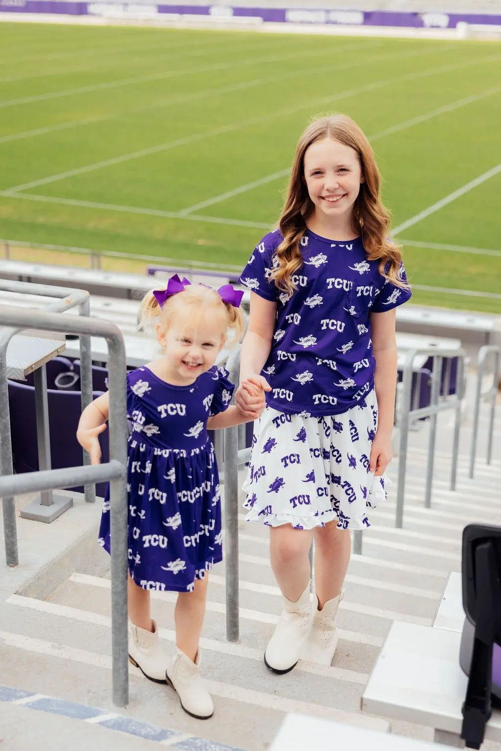 TCU Purple Frog Ruffle Pocket Tee for Girls Outfit Game Day Mila & Rose ® Everetts Place: Online Boutique
