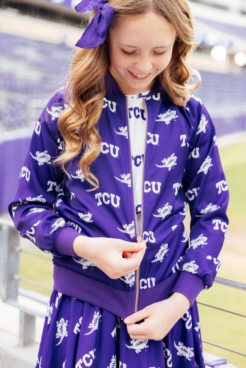 TCU Purple Frog Satin Jacket For Kids By Mila And Rose - Everetts Place Boutique - 