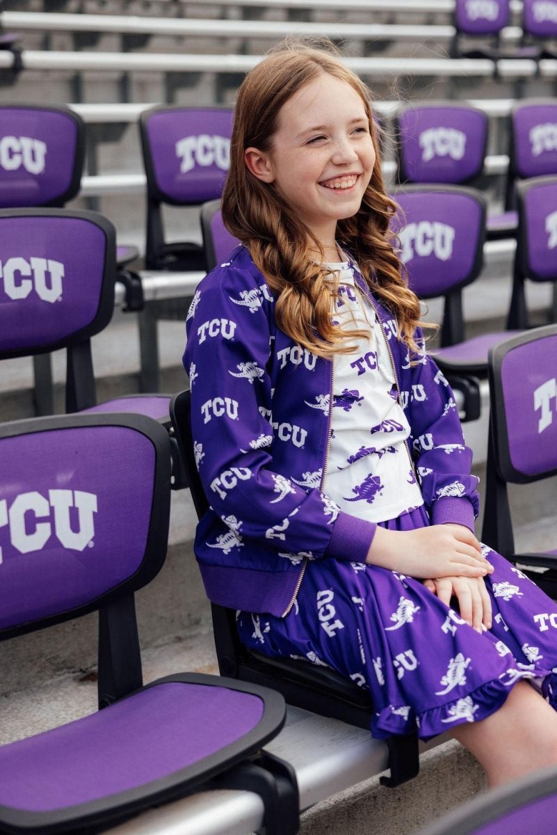 TCU Purple Frog Satin Jacket For Kids By Mila And Rose - Everetts Place Boutique - 