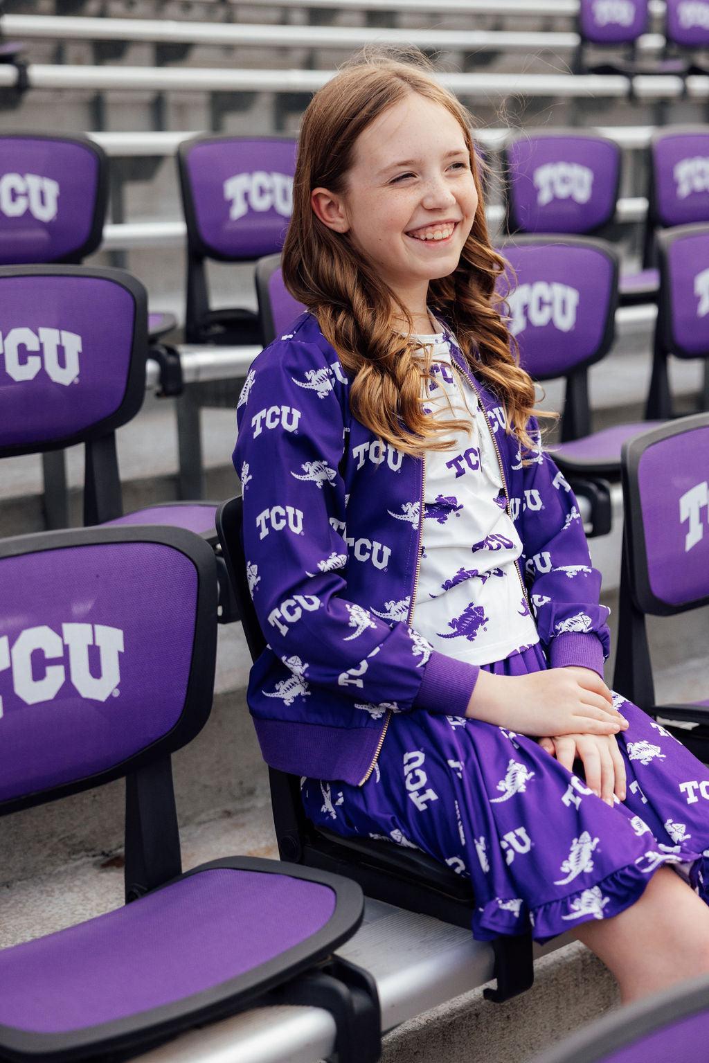 TCU Purple Frog Satin Jacket For Kids By Mila And Rose Mila & Rose ® Everetts Place: Online Boutique