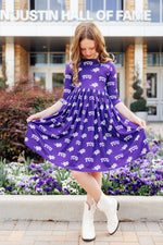 TCU Purple Frog Three Quarter Sleeve Pocket Twirl Dress - Everetts Place Boutique - Twirl Pocket Dress 3/4