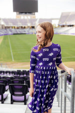 TCU Purple Frog Three Quarter Sleeve Pocket Twirl Dress - Everetts Place Boutique - 