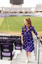 TCU Purple Frog Three Quarter Sleeve Pocket Twirl Dress - Everetts Place Boutique - 
