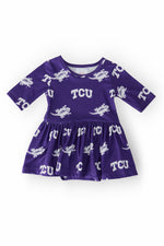 TCU Purple Frog Twirl Bodysuit Dress Three Quarter Sleeve Mila & Rose ® Everetts Place: Online Boutique
