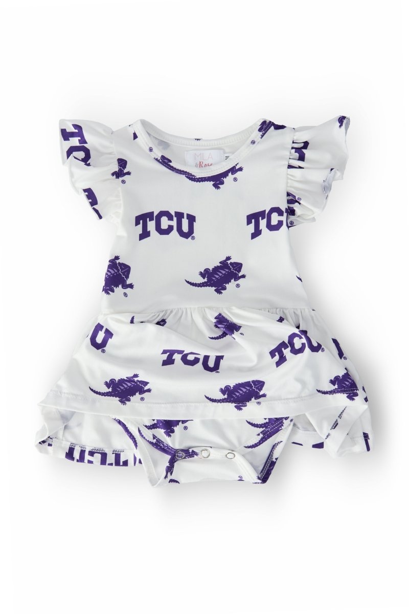 TCU White Frog Flutter Twirl Bodysuit for Baby Girls - Everetts Place Boutique - Twirl Bodysuit - S/S Flutter