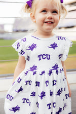 TCU White Frog Flutter Twirl Dress for Game Day Girls Mila & Rose ® Everetts Place: Online Boutique