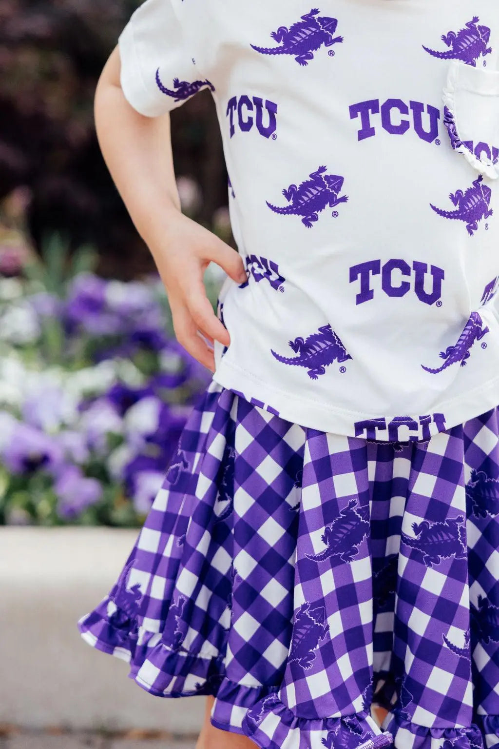 TCU White Frog Ruffle Pocket Tee for Girls Apparel Mila & Rose ® Everetts Place: Online Boutique