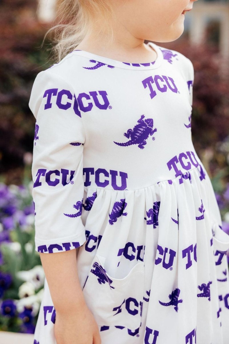 TCU White Frog Twirl Dress With Pocket Three Quarter Sleeve - Everetts Place Boutique - 