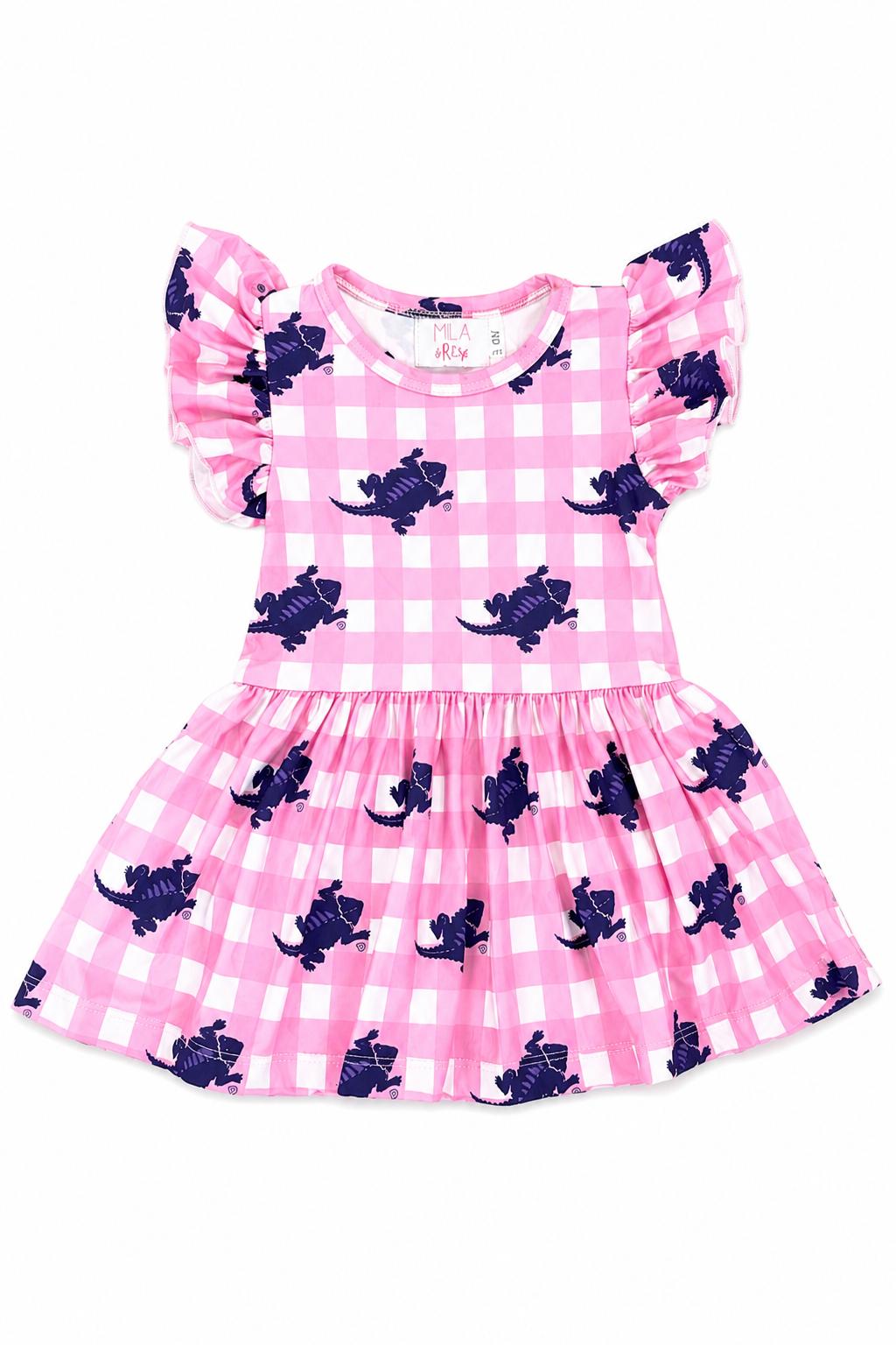 TCU Pink Gingham Frog S/S Flutter Twirl Bodysuit by Mila & Rose ®