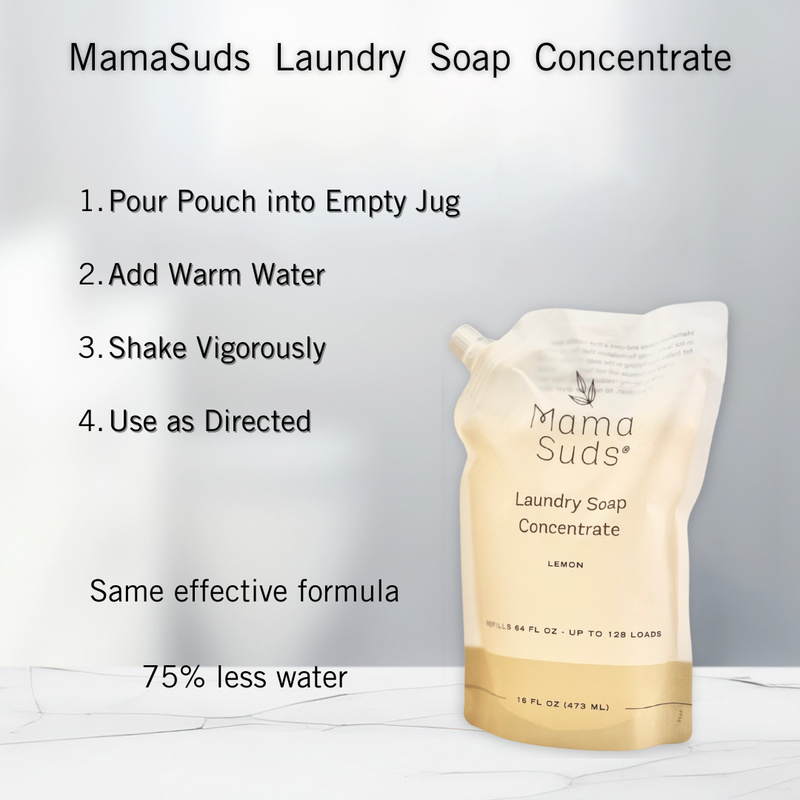 Laundry Soap Concentrate Pouch with instructions and eco-friendly features.