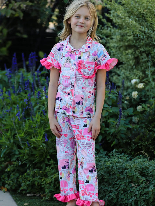 TS Character Print Girls Pink Pajamas for Cozy Nights and Lounging Rylee Faith Designs