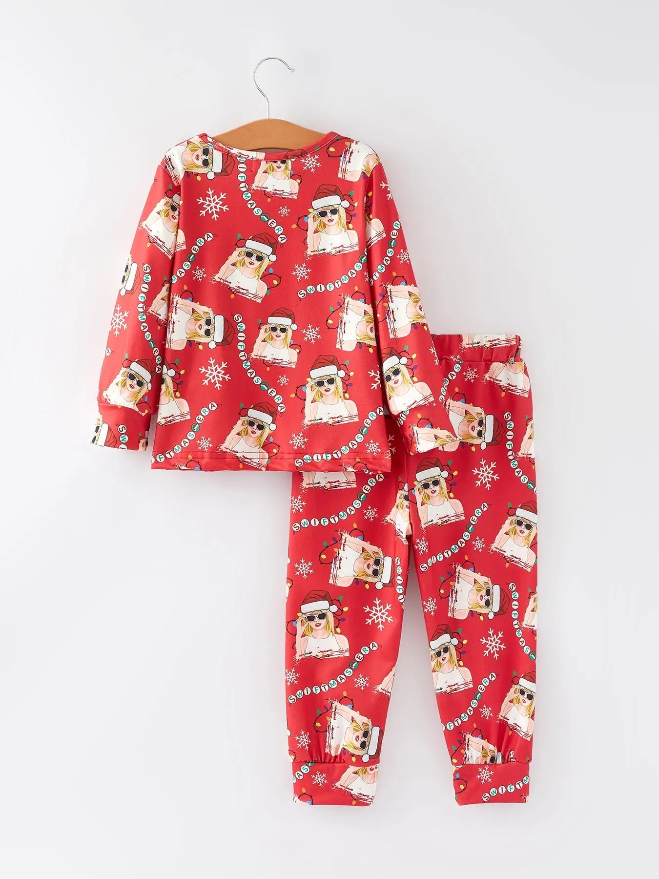 TS Christmas Print Red Girls Milk Silk Pajamas Rylee Faith Designs