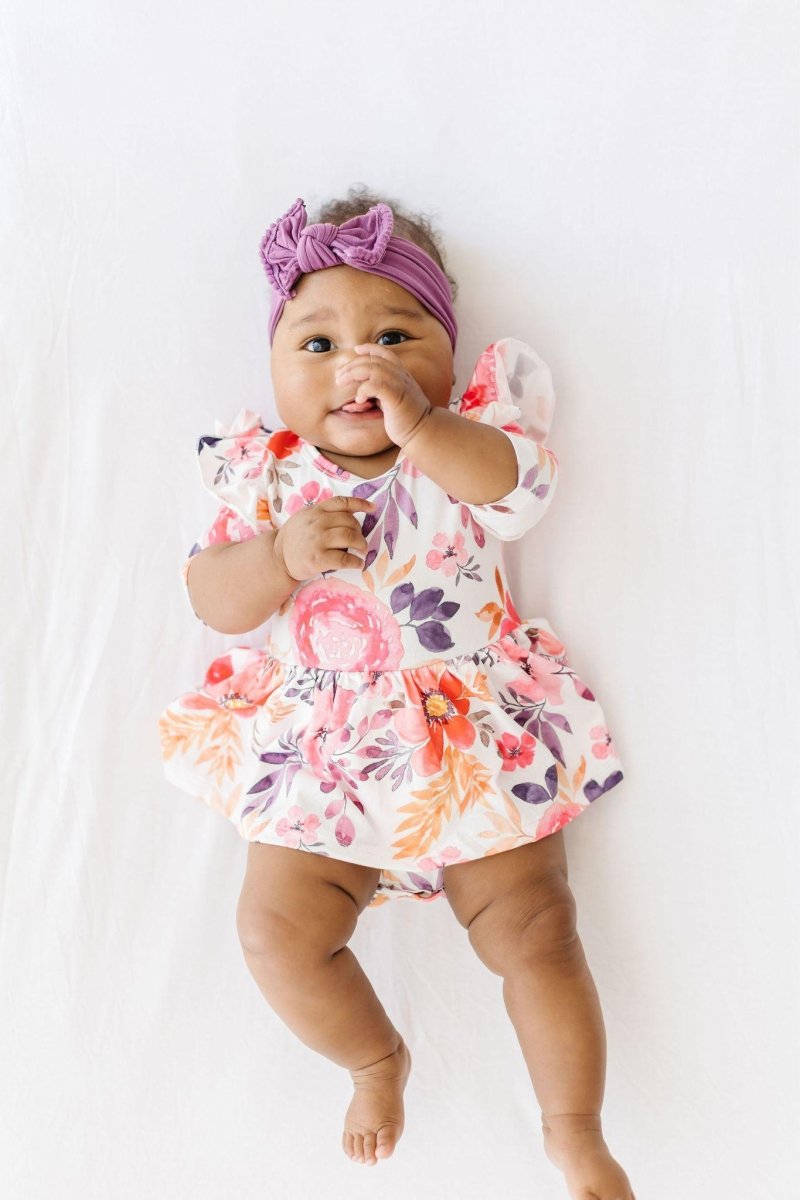 Tangerine Leaves Twirl Flutter Baby Bodysuit For Babies - Everetts Place Boutique - 