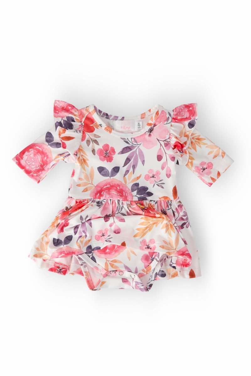 Tangerine Leaves Twirl Flutter Baby Bodysuit For Babies - Everetts Place Boutique - 