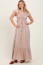 Taupe Smocked Top Woven Maxi Dress PinkBlush 