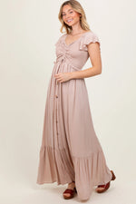 Taupe Smocked Top Woven Maxi Dress PinkBlush 