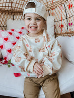 Little Joy Co. Teddy Gram Crewneck Sweatshirt With Plaid Bear Heart Design -