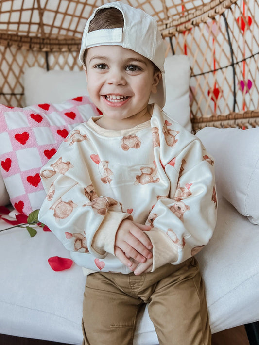 Teddy Gram Crewneck Sweatshirt With Plaid Bear Heart Design Little Joy Co. Everetts Place: Online Boutique