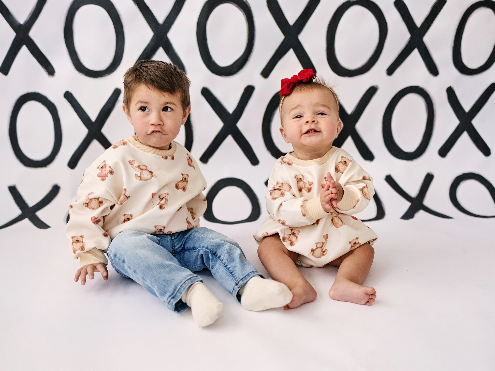 Teddy Gram Crewneck Sweatshirt With Plaid Bear Heart Design Little Joy Co. Everetts Place: Online Boutique