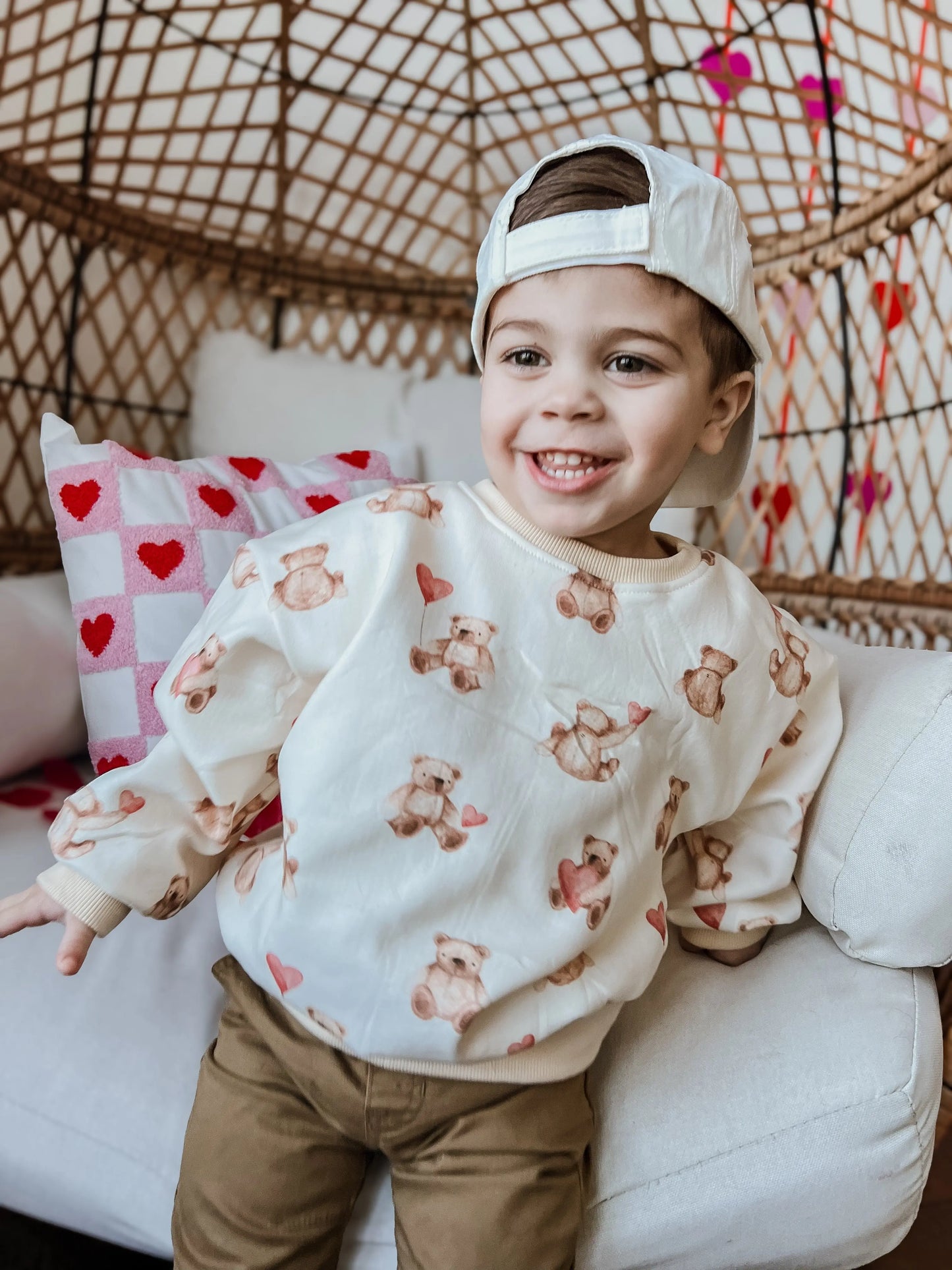 Teddy Gram Crewneck Sweatshirt With Plaid Bear Heart Design Little Joy Co. Everetts Place: Online Boutique