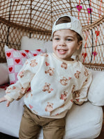 Little Joy Co. Teddy Gram Crewneck Sweatshirt With Plaid Bear Heart Design -