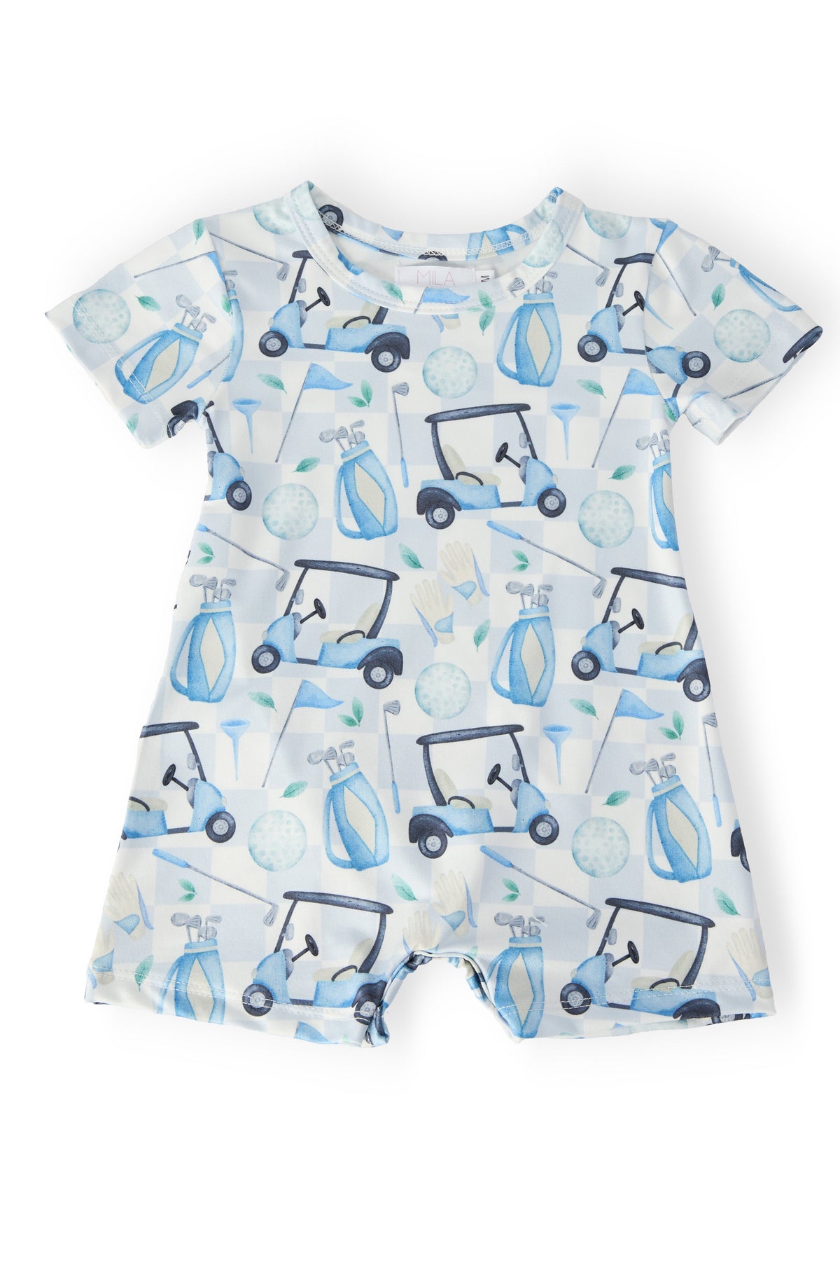 Mila & Rose Tee Time short sleeve shorty one-piece for baby.