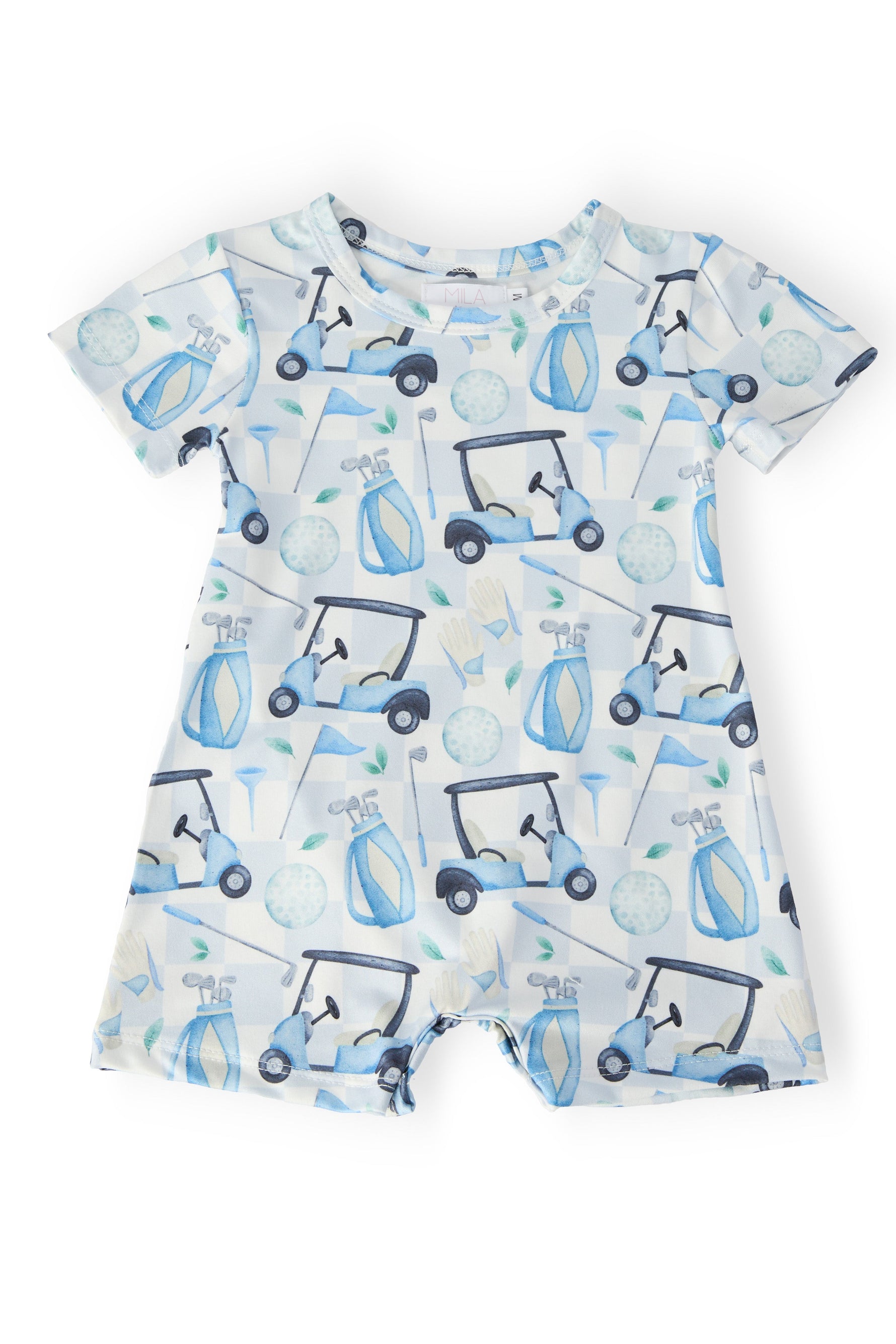 Mila & Rose Tee Time short sleeve shorty one-piece for baby.