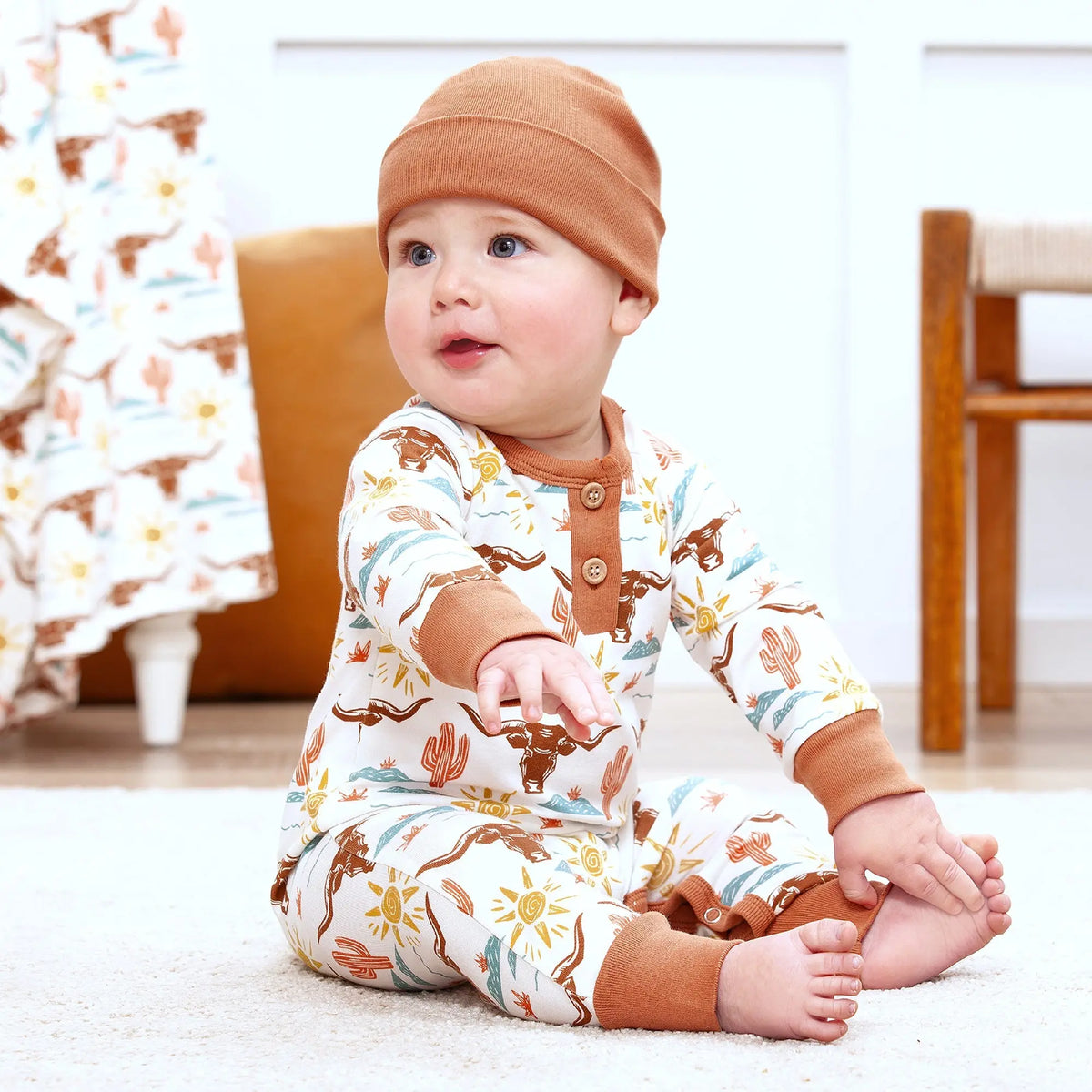 Tesa Babe Bamboo Henley Romper Western Print for Baby Tesa Babe 