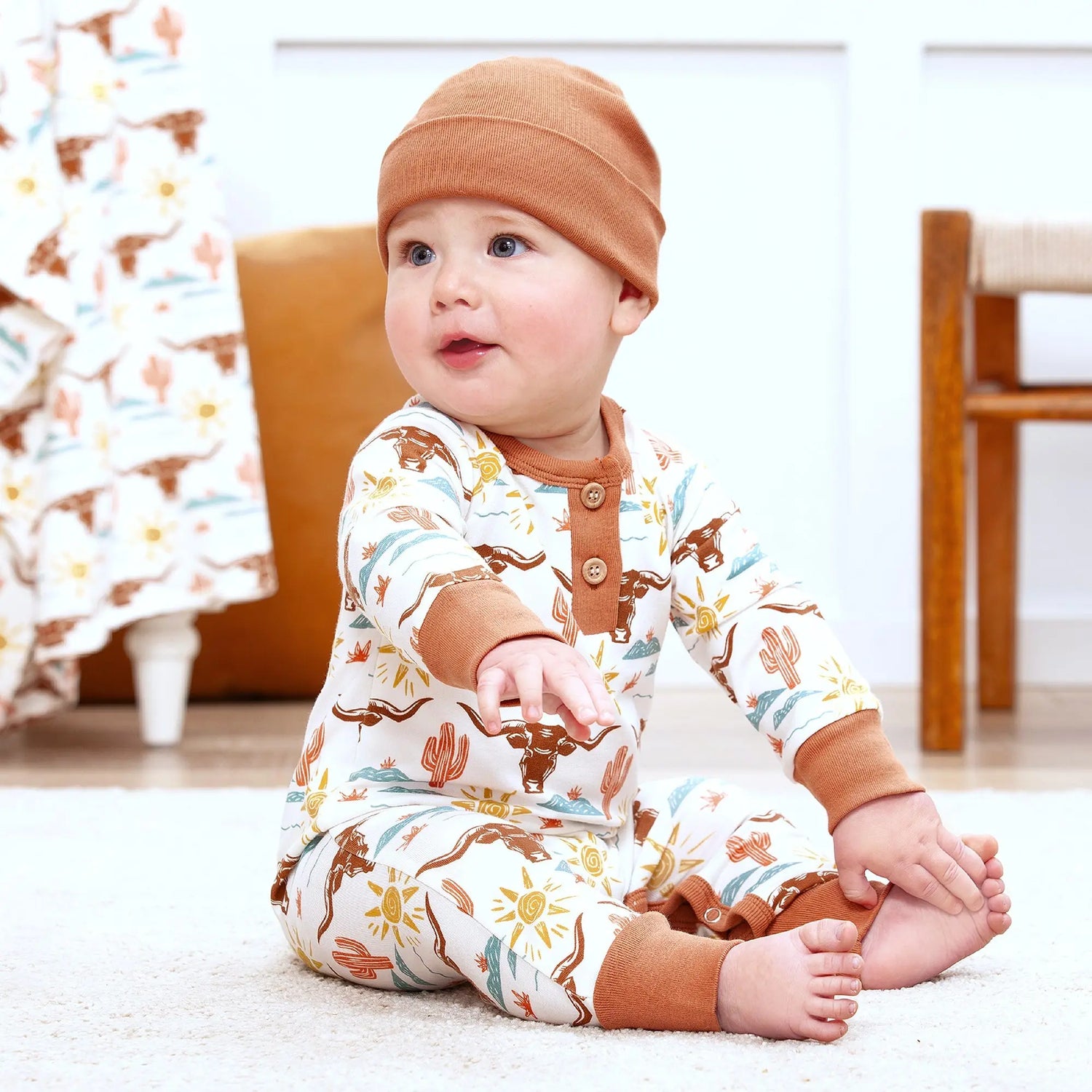 Tesa Babe Bamboo Henley Romper Western Print for Baby Tesa Babe 