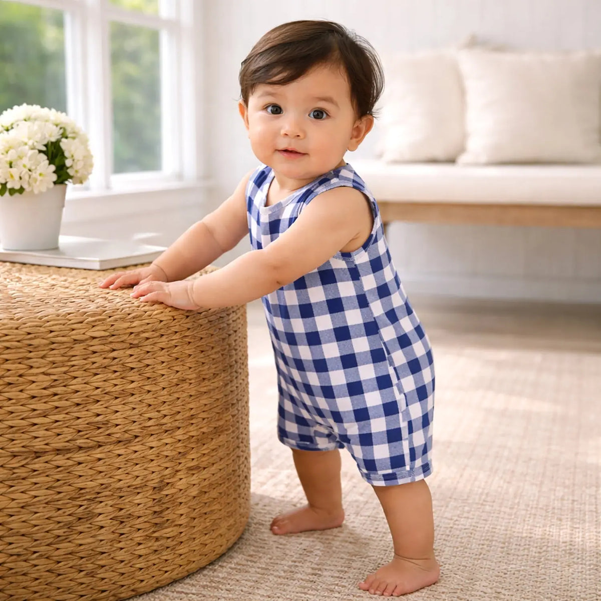 Tesa Babe Picnic Plaid Bamboo Sleeveless Baby Romper Tesa Babe 