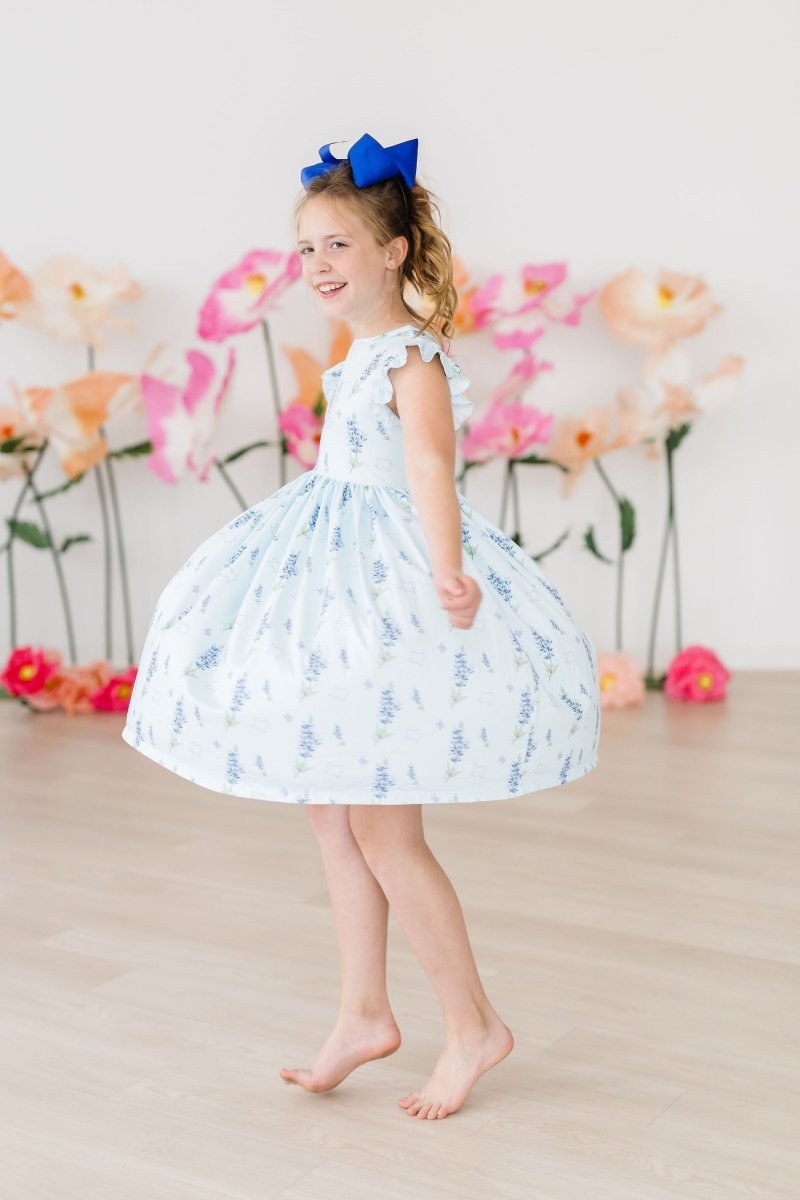 Texas Bluebonnets Flutter Sleeve Twirl Dress for Girls - Everetts Place Boutique - 
