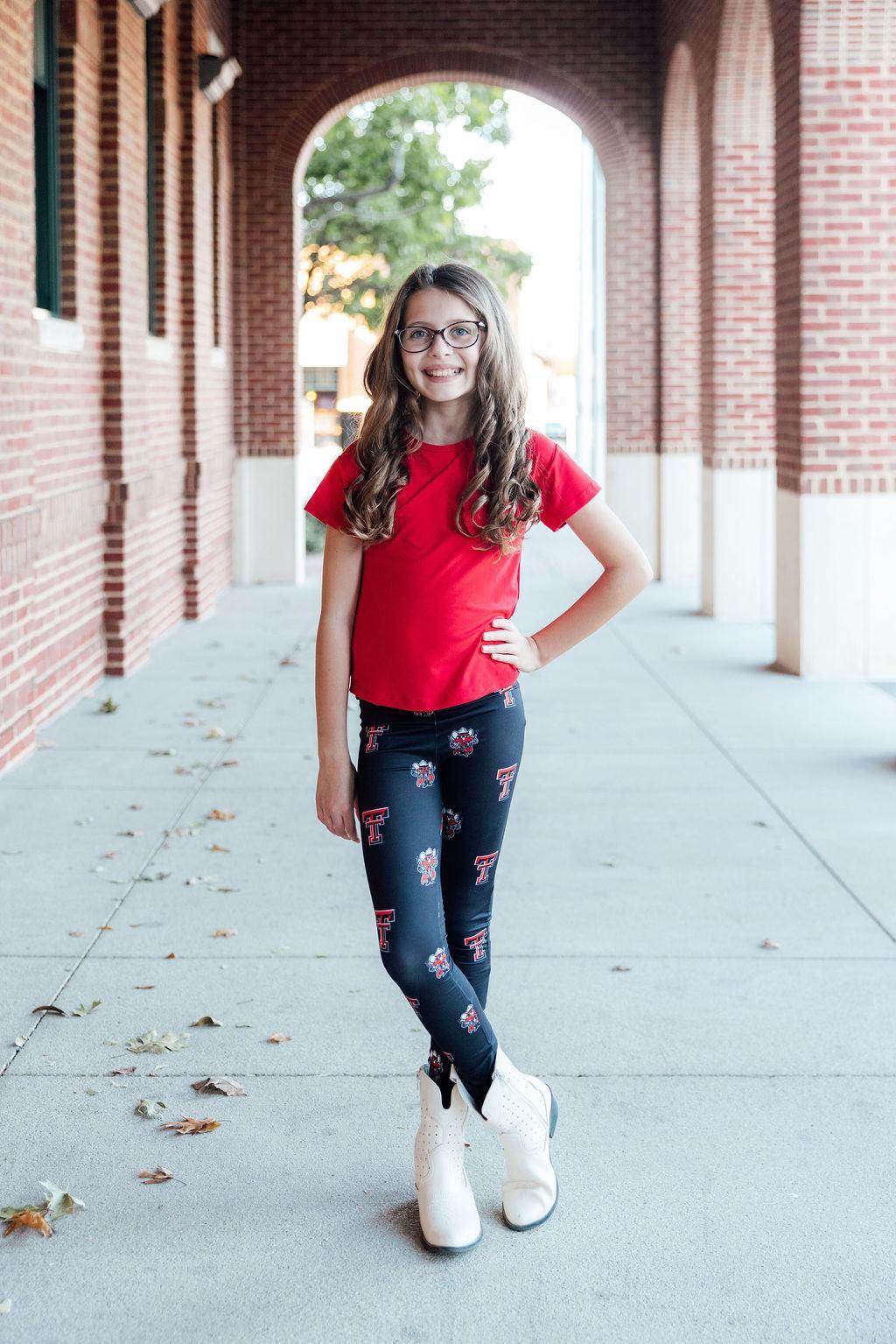 Mila & Rose Texas Tech Black Raider Red baby leggings, soft and stretchy.