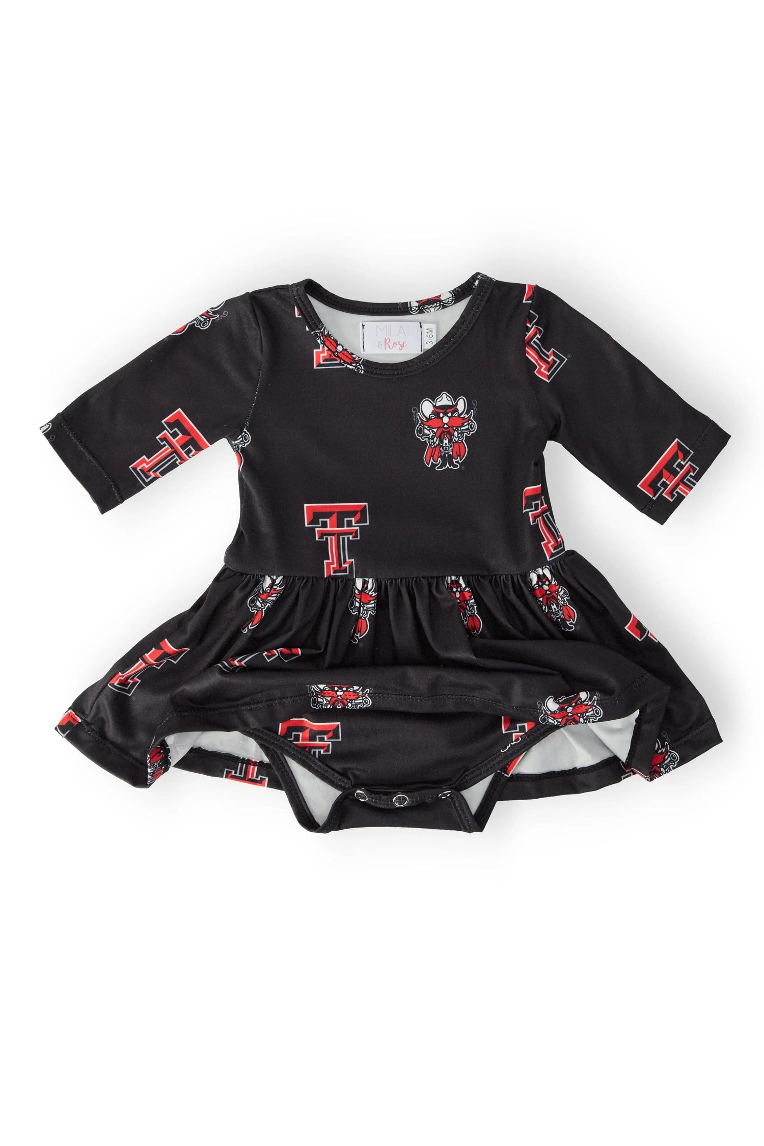 Texas Tech Black Raider Red 3/4 Sleeve Twirl Bodysuit Mila & Rose ® 