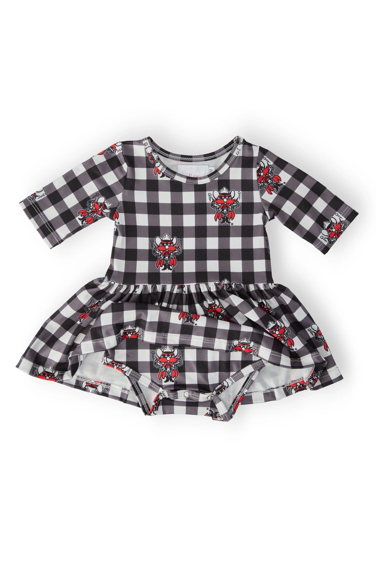 Texas Tech Plaid Raider Red 3/4 Sleeve Twirl Bodysuit Mila & Rose ® 