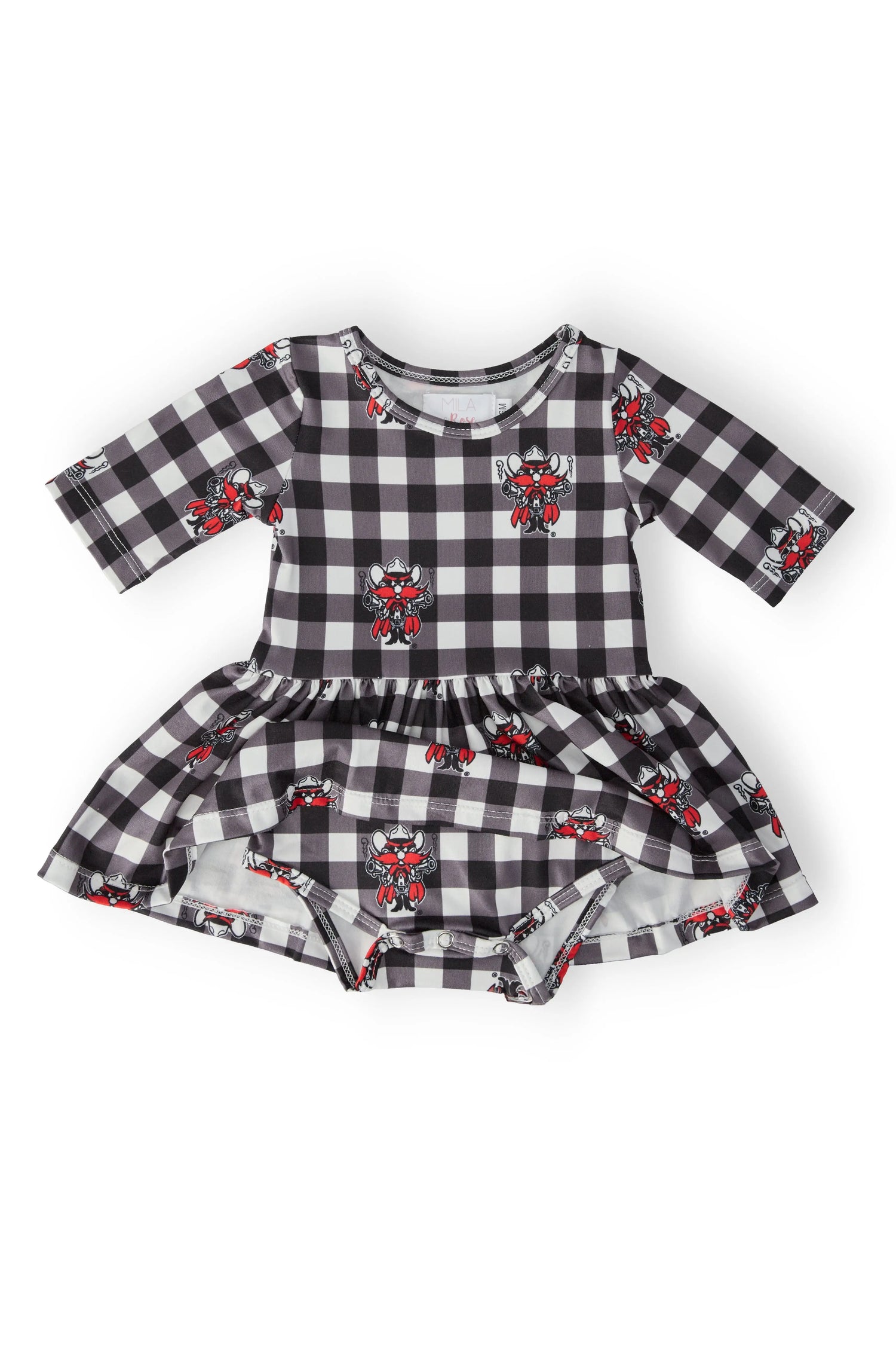 Texas Tech Plaid Raider Red 3/4 Sleeve Twirl Bodysuit Mila & Rose ® 