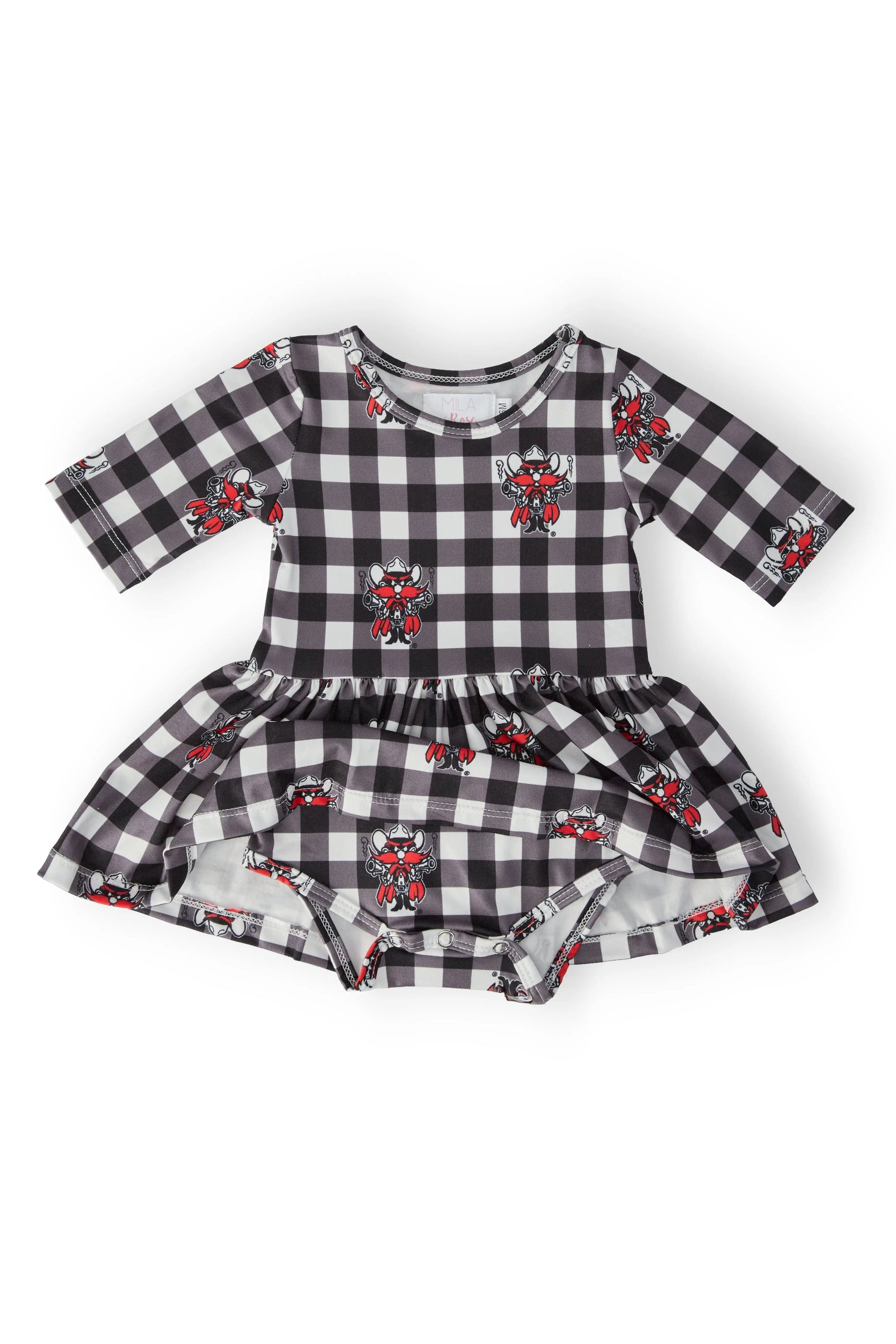Texas Tech Plaid Raider Red 3/4 Sleeve Twirl Bodysuit Mila & Rose ® 