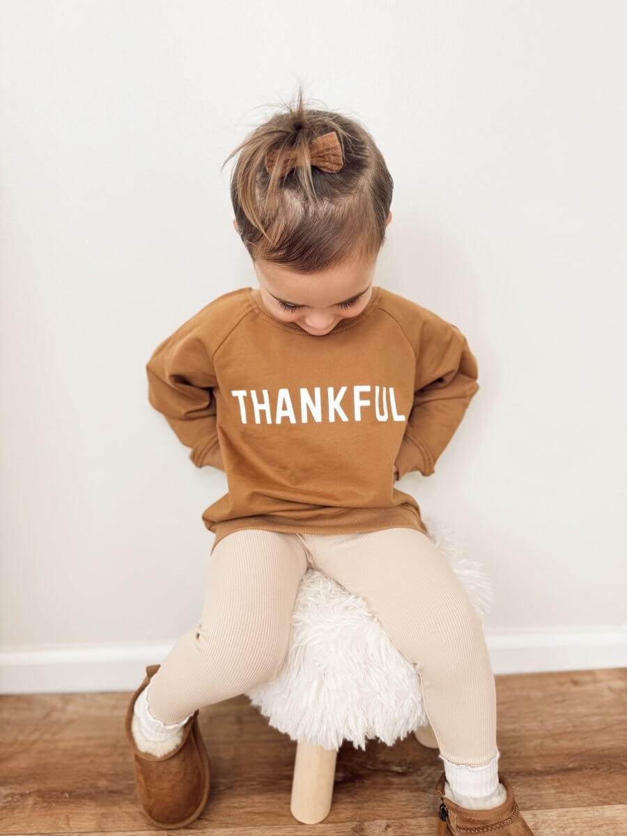 Little Joy Co. Thankful Organic Cotton Crewneck Sweatshirt - Cream or Brown - Everetts Place Boutique - 