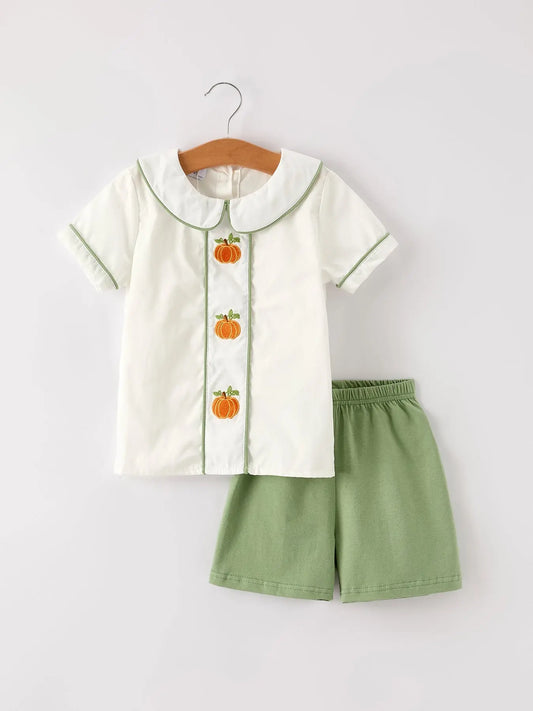 Thanksgiving And Halloween Pumpkin Applique Boys Set Rylee Faith Designs Everetts Place: Online Boutique