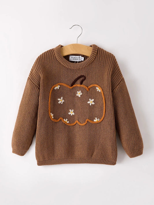 Thanksgiving Halloween Pumpkin Floral Girls Pullover Sweater Rylee Faith Designs Everetts Place: Online Boutique