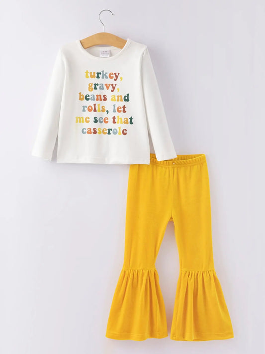 Thanksgiving Letter Print Girls Set with Turkey Design Rylee Faith Designs Everetts Place: Online Boutique