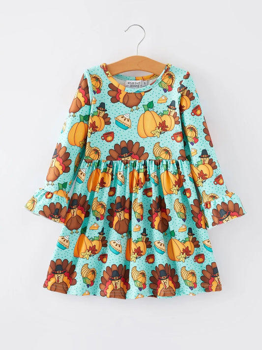 Thanksgiving Print Girls Dress for Holiday Cheer and Family Gatherings Rylee Faith Designs