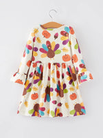 Rylee Faith Designs Thanksgiving Turkey Print Girls Dress Holiday Celebration Outfit - Apparel & Accessories > Clothing > Dresses Dress