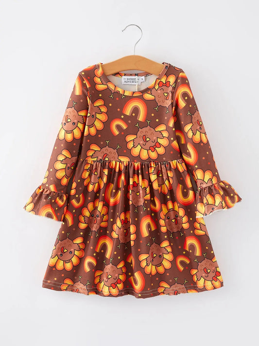 Thanksgiving Turkey Rainbow Print Girls Dress Rylee Faith Designs Everetts Place: Online Boutique