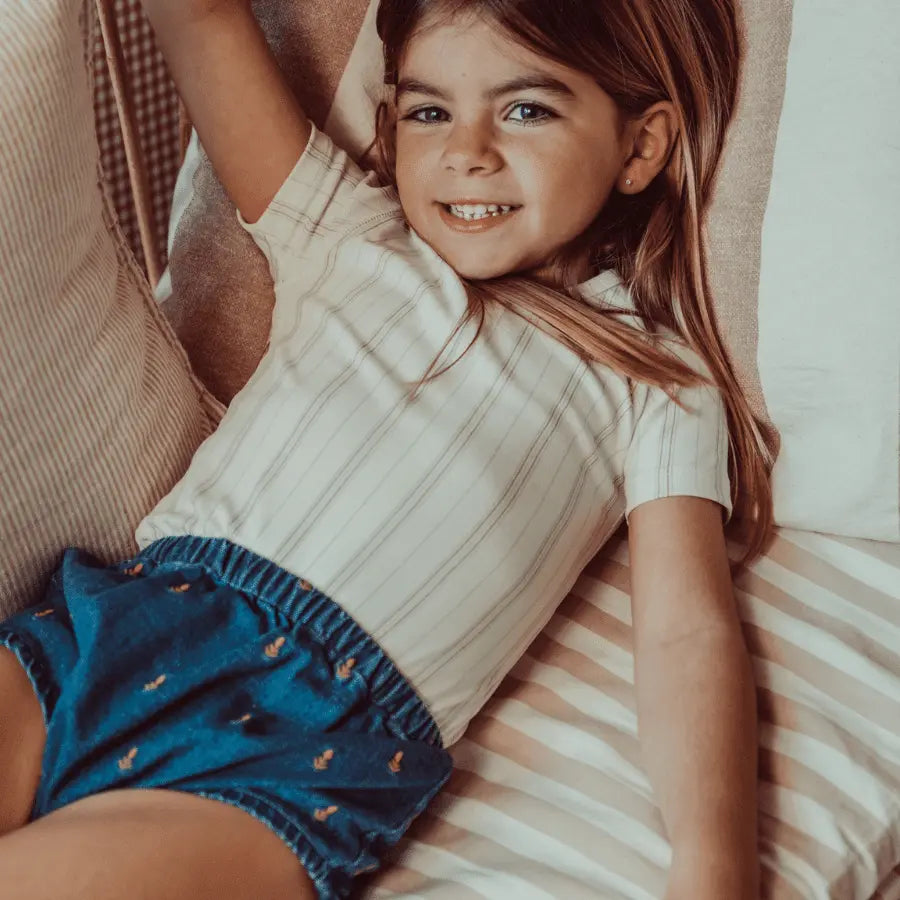 Lovely Littles The Denim Short - Mist Stripe - 